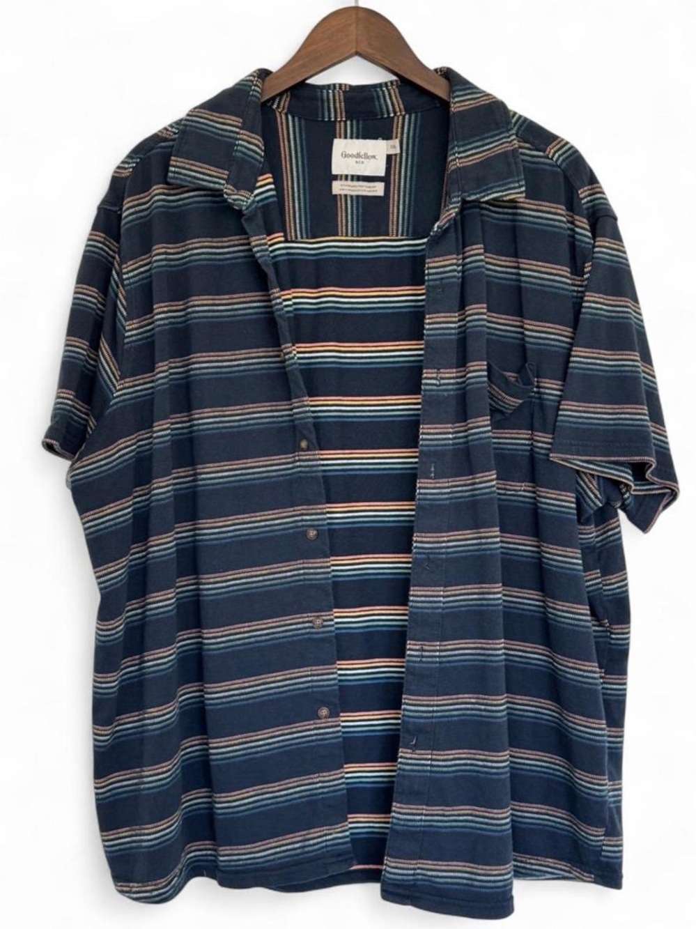 Men’s Goodfellow & Co. Blue Rainbow Striped Button Up Down Shirt XXL Multicolor